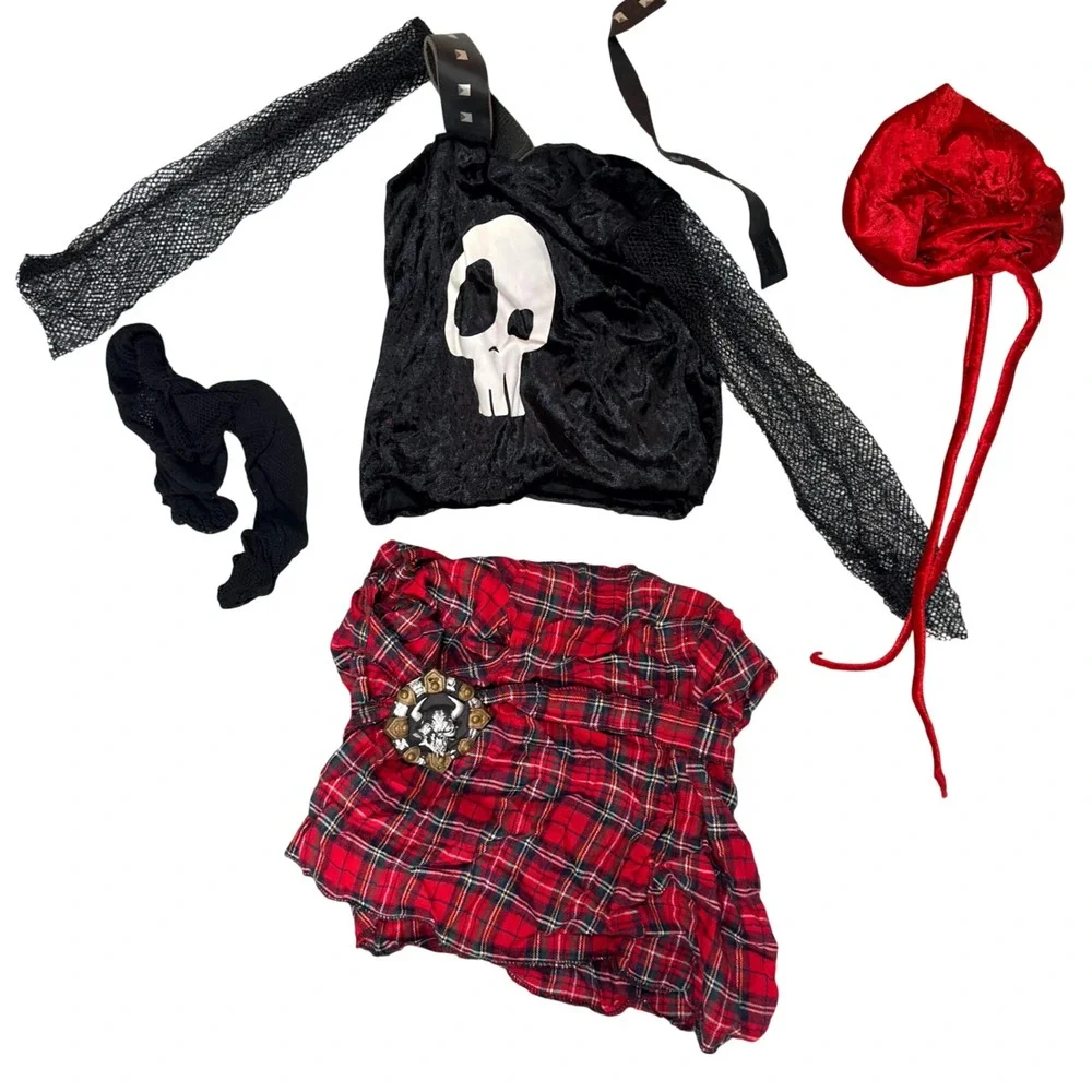 All The Rage Punk Girl Costume Girls Size 12 Large Red Plaid Skull Goth Y2K Punk
